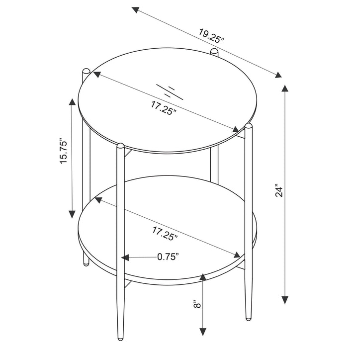 Jonelle Round Glass Top End Table White Marble Shelf Gold - Walo Furniture