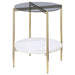 Jonelle Round Glass Top End Table White Marble Shelf Gold - Walo Furniture