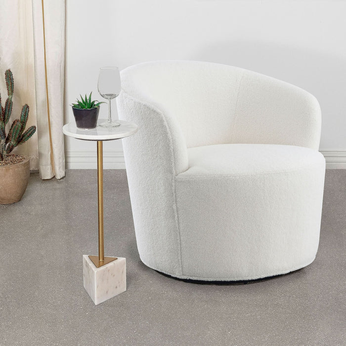 Joyce Upholstered Barrel Back Swivel Chair White - Walo Furniture