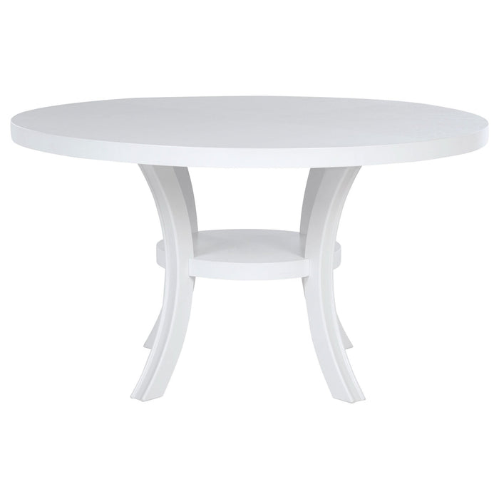 Judd 54 - inch Round Dining Wood Table with Shelf Pearl White - Walo Furniture