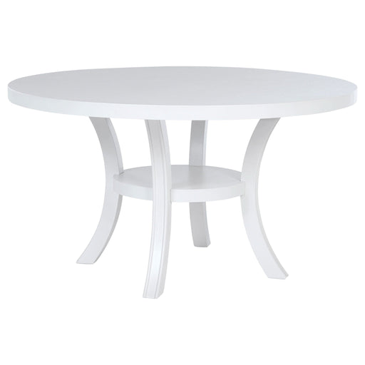 Judd 54 - inch Round Dining Wood Table with Shelf Pearl White - Walo Furniture