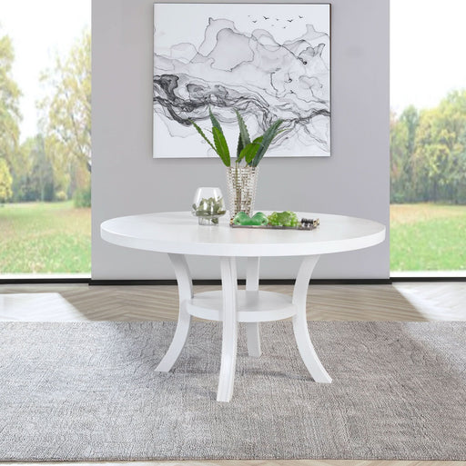 Judd 54 - inch Round Dining Wood Table with Shelf Pearl White - Walo Furniture