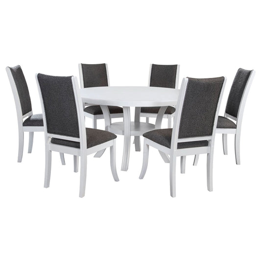 Judd 7 - piece 54 - inch Round Wood Dining Table Set Pearl White - Walo Furniture