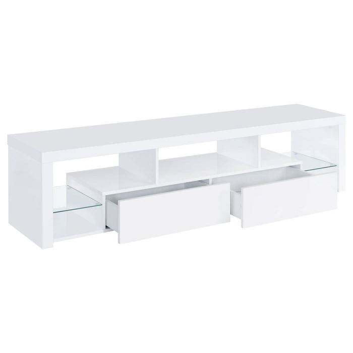 Jude 2 - drawer Engineered Wood 71" TV Stand High Gloss White - Walo Furniture