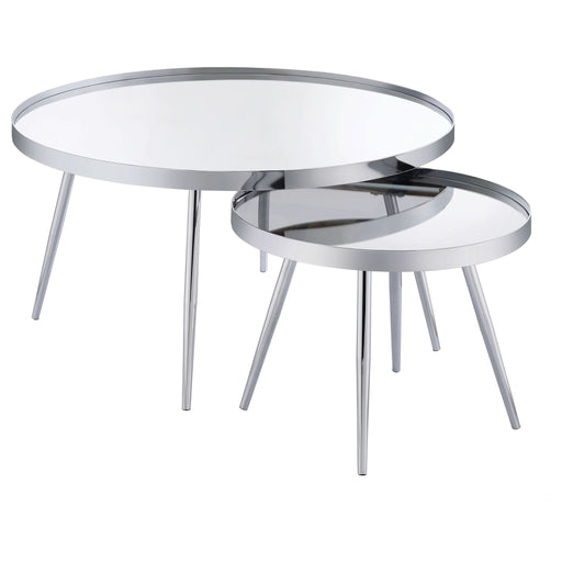 Kaelyn 2 - Piece Round Mirror Top Nesting Coffee Table Chrome - Walo Furniture