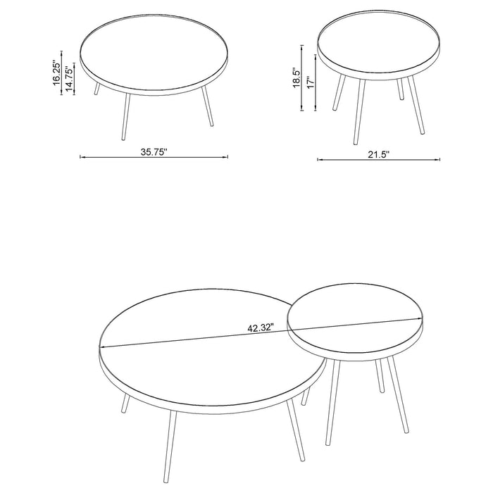 Kaelyn 2 - Piece Round Mirror Top Nesting Coffee Table Chrome - Walo Furniture