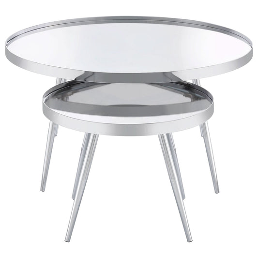 Kaelyn 2 - Piece Round Mirror Top Nesting Coffee Table Chrome - Walo Furniture