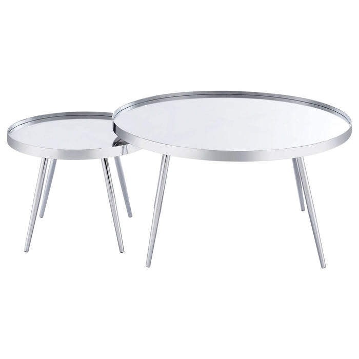 Kaelyn 2 - Piece Round Mirror Top Nesting Coffee Table Chrome - Walo Furniture