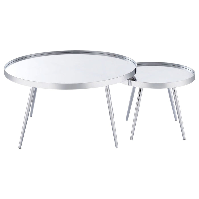 Kaelyn 2 - Piece Round Mirror Top Nesting Coffee Table Chrome - Walo Furniture