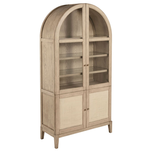 Kailani 4 - Door Cane Dining Vitrine Display Cabinet Beige Oak - Walo Furniture