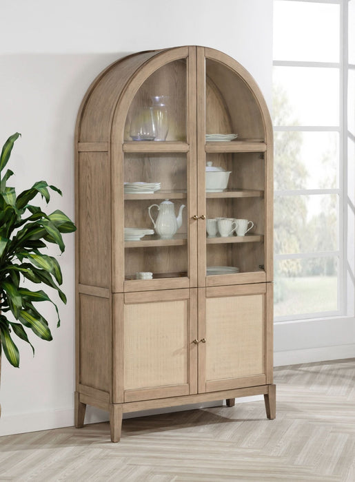 Kailani 4 - Door Cane Dining Vitrine Display Cabinet Beige Oak - Walo Furniture