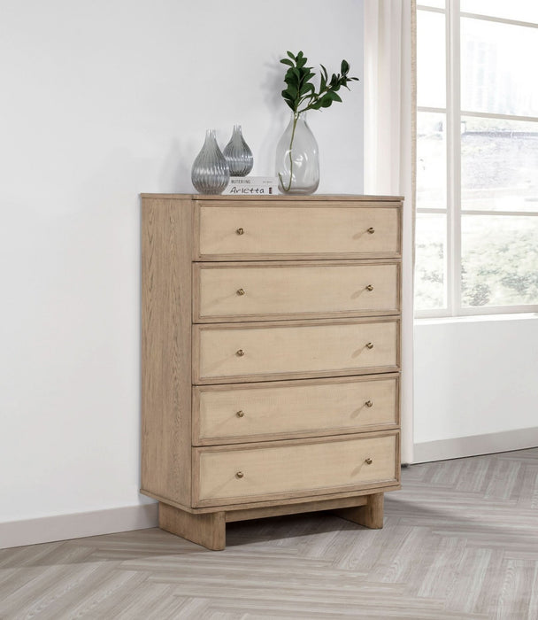 Kailani 5 - drawer Bedroom Chest of Drawers Beige Oak - Walo Furniture