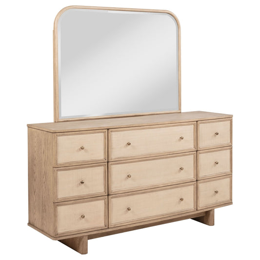 Kailani 9 - drawer Dresser and Mirror Beige Oak - Walo Furniture