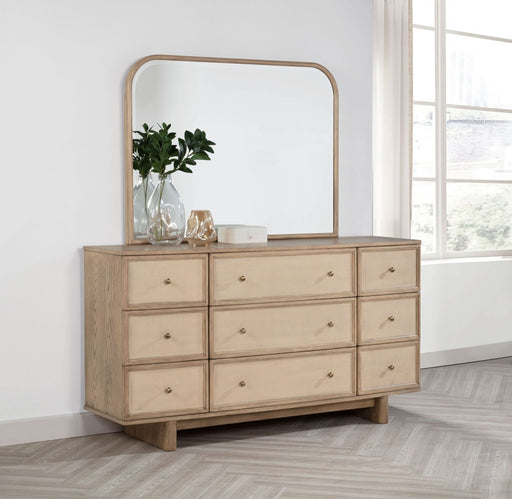 Kailani 9 - drawer Dresser and Mirror Beige Oak - Walo Furniture