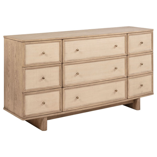 Kailani 9 - drawer Dresser Cabinet Beige Oak - Walo Furniture