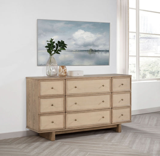 Kailani 9 - drawer Dresser Cabinet Beige Oak - Walo Furniture