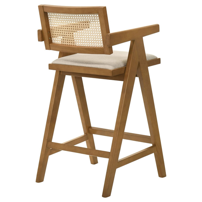 Kane Woven Rattan Wood Bar Chair Light Walnut (Set of 2) - Walo Furniture