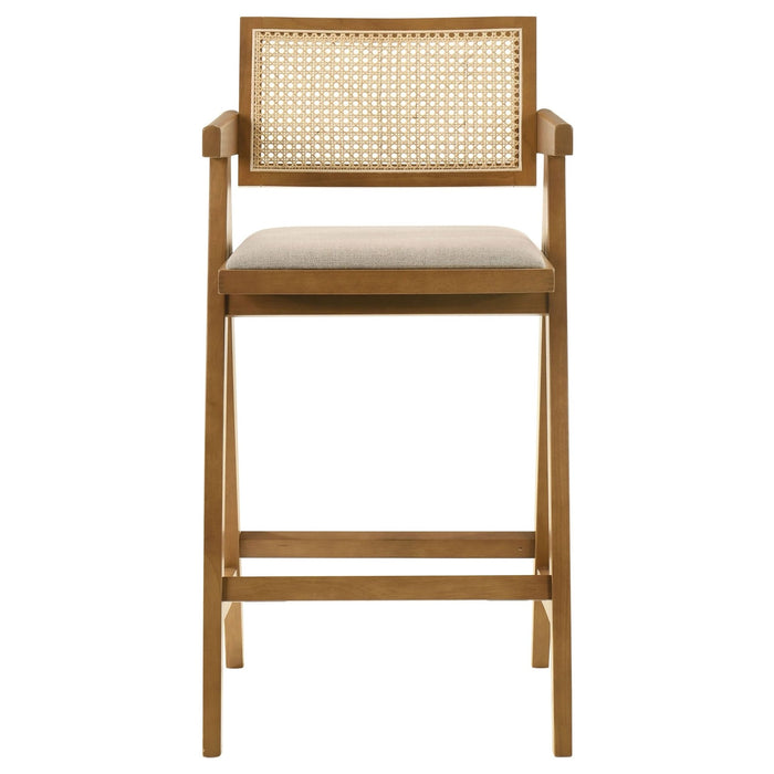 Kane Woven Rattan Wood Bar Chair Light Walnut (Set of 2) - Walo Furniture