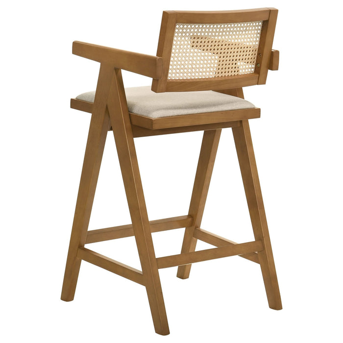 Kane Woven Rattan Wood Bar Chair Light Walnut (Set of 2) - Walo Furniture