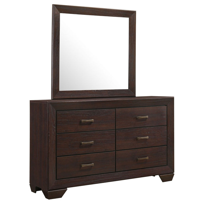 Kauffman 6 - drawer Dresser with Mirror Dark Cocoa - Walo Furniture