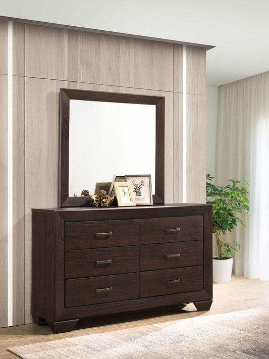 Kauffman 6 - drawer Dresser with Mirror Dark Cocoa - Walo Furniture