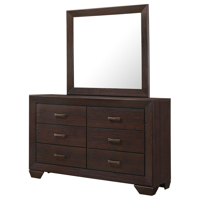 Kauffman 6 - drawer Dresser with Mirror Dark Cocoa - Walo Furniture