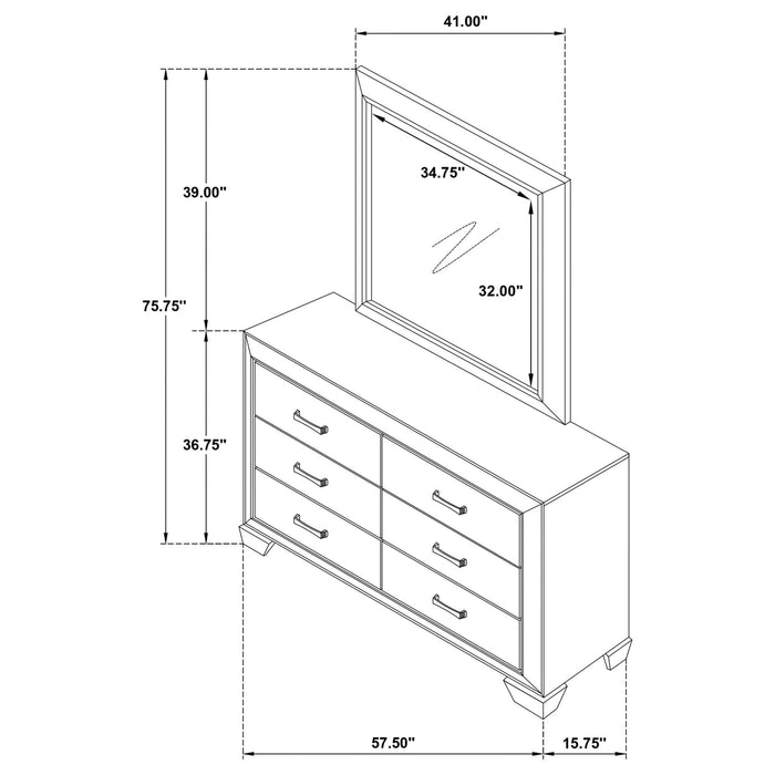 Kauffman 6 - drawer Dresser with Mirror Dark Cocoa - Walo Furniture