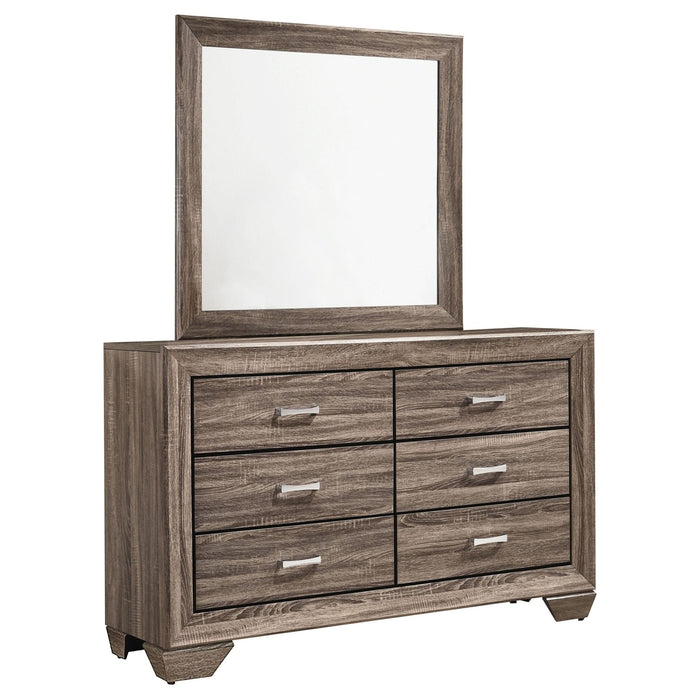 Kauffman 6 - drawer Dresser with Mirror Washed Taupe - Walo Furniture