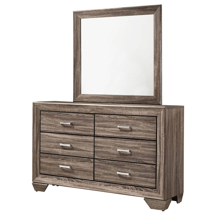 Kauffman 6 - drawer Dresser with Mirror Washed Taupe - Walo Furniture