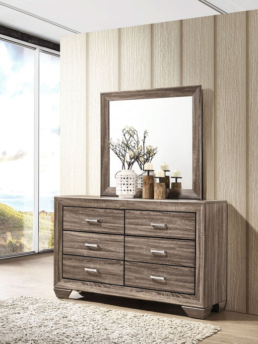 Kauffman 6 - drawer Dresser with Mirror Washed Taupe - Walo Furniture