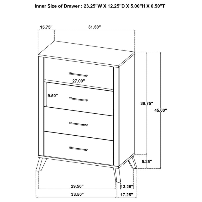 Kaywood 4 - drawer Bedroom Chest of Drawers Natural Pine - Walo Furniture