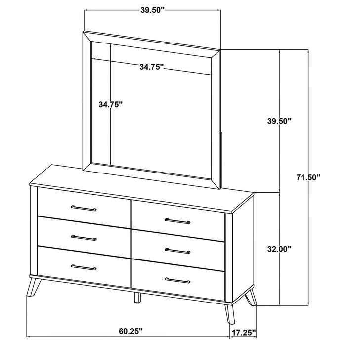 Kaywood 6 - drawer Dresser and Mirror Natural Pine - Walo Furniture