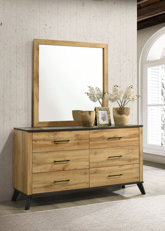 Kaywood 6 - drawer Dresser and Mirror Natural Pine - Walo Furniture