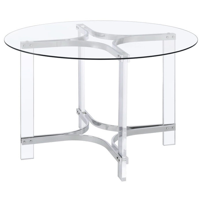 Keeling 47 - inch Round Glass Top Acrylic Dining Table Chrome - Walo Furniture