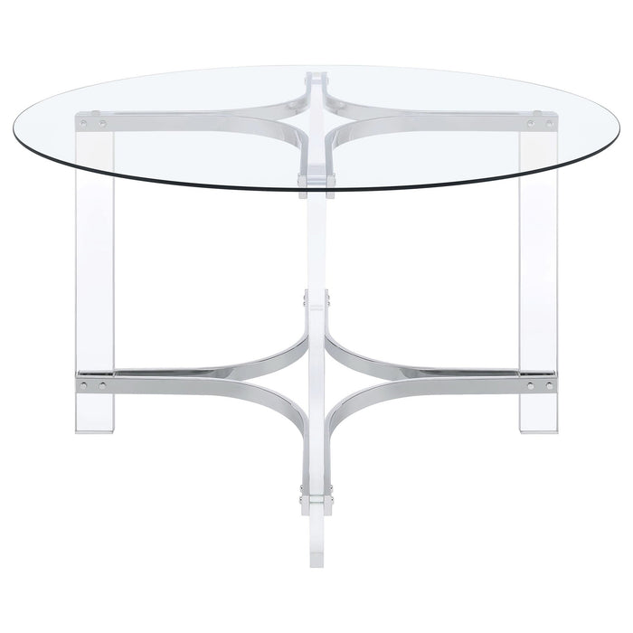 Keeling 47 - inch Round Glass Top Acrylic Dining Table Chrome - Walo Furniture