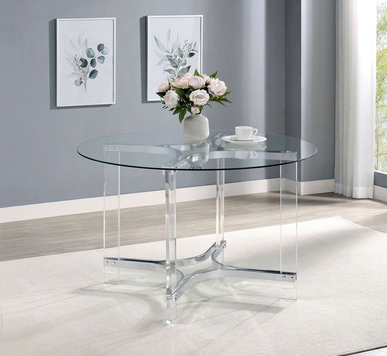 Keeling 47 - inch Round Glass Top Acrylic Dining Table Chrome - Walo Furniture