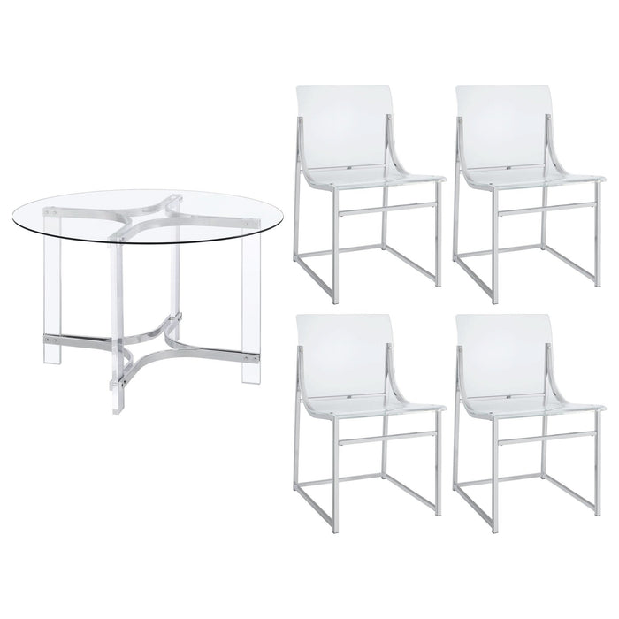 Keeling 5 - piece Round Glass Top Acrylic Dining Set Chrome - Walo Furniture