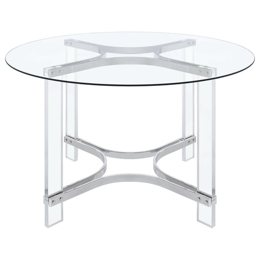 Keeling 5 - piece Round Glass Top Acrylic Dining Set Chrome - Walo Furniture