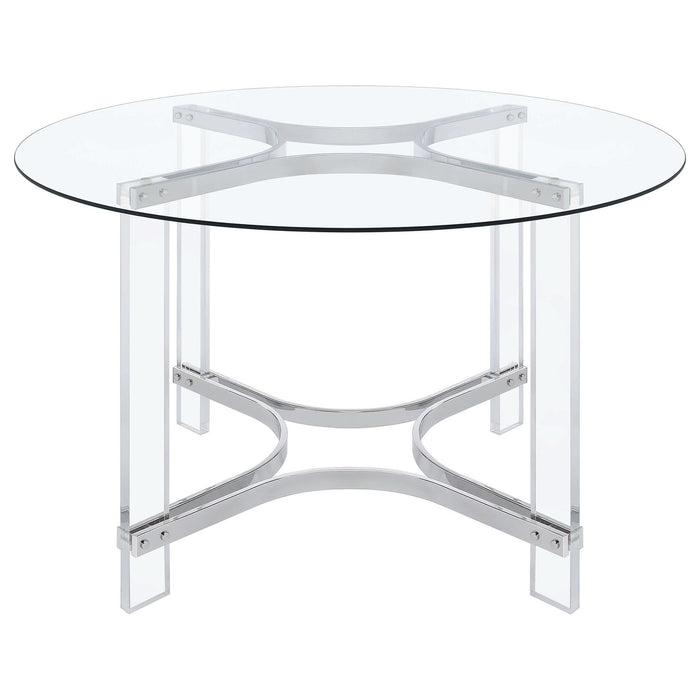 Keeling 5 - piece Round Glass Top Acrylic Dining Set Chrome - Walo Furniture