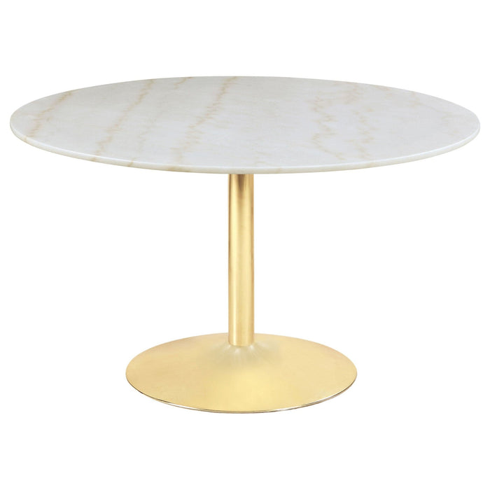 Kella 5 - piece Round Marble Top Dining Set White and Gold - Walo Furniture