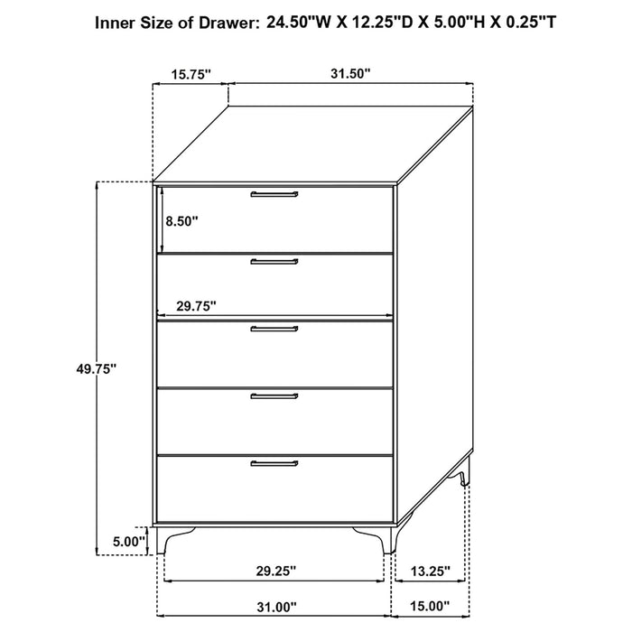 Kendall 5 - drawer Bedroom Chest White - Walo Furniture