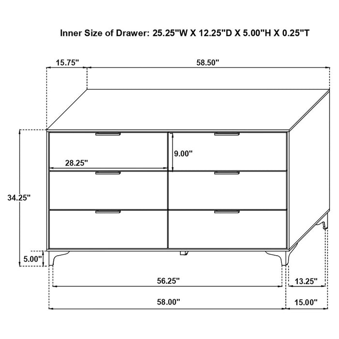 Kendall 6 - drawer Dresser White - Walo Furniture