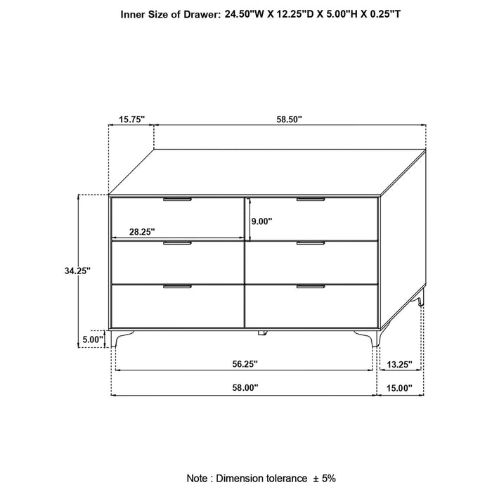 Kendall 6 - drawer Dresser White - Walo Furniture