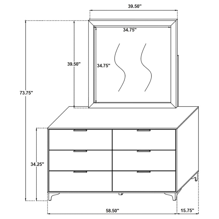 Kendall 6 - drawer Dresser with Mirror Black - Walo Furniture