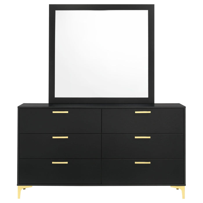 Kendall 6 - drawer Dresser with Mirror Black - Walo Furniture