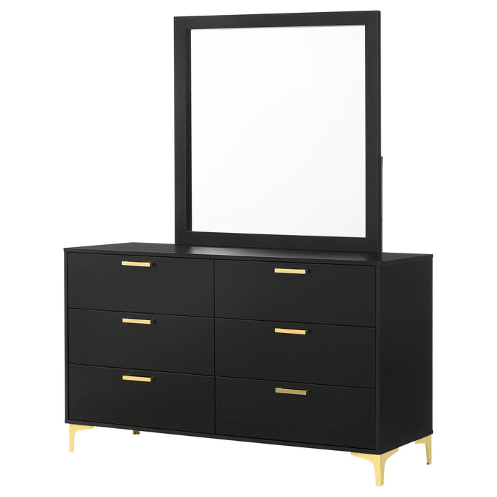 Kendall 6 - drawer Dresser with Mirror Black - Walo Furniture