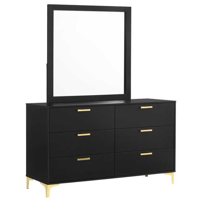 Kendall 6 - drawer Dresser with Mirror Black - Walo Furniture