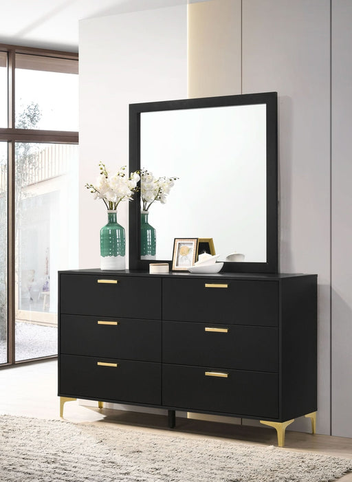 Kendall 6 - drawer Dresser with Mirror Black - Walo Furniture