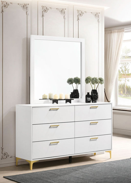 Kendall 6 - drawer Dresser with Mirror White - Walo Furniture