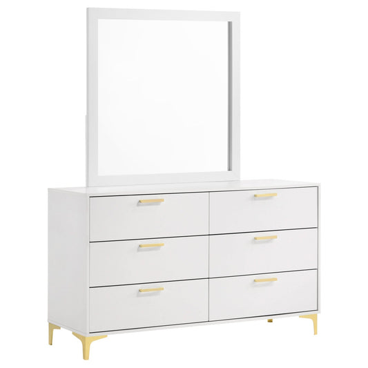 Kendall 6 - drawer Dresser with Mirror White - Walo Furniture